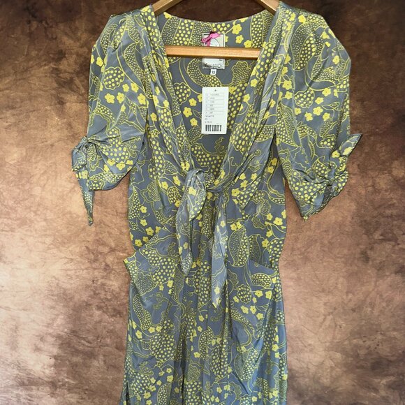 NWT Anthro Yoana Baraschi Grey Motif and Yellow Dress Size XS